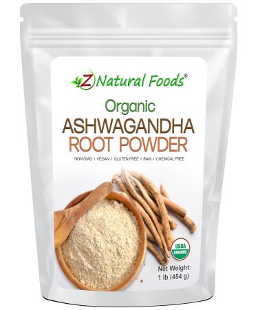 Z Natural Foods Organic Ashwagandha Root Powder - Powerful Adaptogen & Ayurvedic Superstar - Make Your Own Capsules & Pills - 100% Pure Raw Chemical Free Non-GMO - 167 Servings (1 lb) 1 Pounds