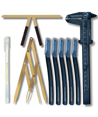 Eyebrow Mapping Kit for Microblading Eyebrow Shaping Tool 9 Piece Set Professional Eyebrow Mapping Kit with Golden Ratio Caliper Double Scale Vernier Caliper and 5 Brow Razors for Eyebrow Shaping