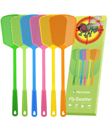Kensizer 6-Pack Plastic Fly Swatters Heavy Duty, Multi Pack Matamoscas, Jumbo Long Handle Fly Swat Shatter Bulk, Large Bug Swatter That Work for Indoor and Outdoor