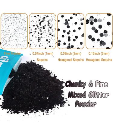 Renfio 3.5oz Black Chunky Glitter - Fine Powder PET Flake Sequins for Crafts, Resin, Tumblers, Hair, Body, Weddings - Buy Online on GoSupps.com