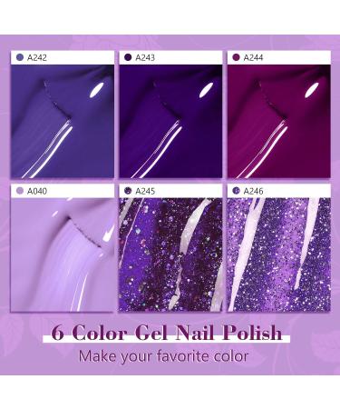 Shining She Nail Polishes Set - 6 Colors Purple Wisteria Rose Purple Polish - Soak-Off UV/LED Gel - Perfect Gift for Nail Art - 8ML - Buy Online on GoSupps.com