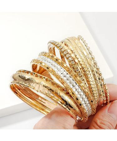 BUAJIUBUA Gold Chunky Indian Bracelets - Wide Disco Bangles for Women, Girls, and Teens - 70s 90s Costume Hand Wrist Jewelry - Buy Online on GoSupps.com