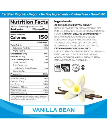 Orgain Organic Plant Based Canadian Protein Powder Creamy Chocolate Fudge - Vegan Lactose Free & Protein & Greens Vanilla Bean 2.0 Ib - Buy Online on GoSupps.com