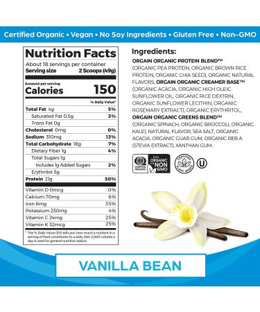 Orgain Organic Protein & Greens Vegan Protein Powder, Vanilla Bean - 21g Plant Based Protein - Gluten Free, Non-GMO - 1.94lb - 1 Pack - Buy Online on GoSupps.com