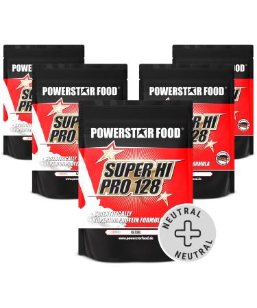Powerstar Super Hi Pro 128 Natur 5x1kg |Multi-component protein powder without sweetener |Highly possible biological value |Neutral protein powder with 81% protein i.tr.|Muscle building nature without sweetener 1 kg (5 pack)