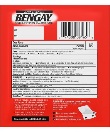 Bengay Ultra Strength Pain Relief Patch for Targeted Muscle & Joint Pain - Large Size, Individually-Wrapped for On-The-Go Relief (Pack of 10) - Buy Online on GoSupps.com