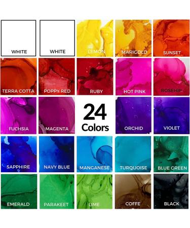 24-Piece Alcohol Ink Set - Highly Saturated, Acid-Free & Fast-Drying Inks for Tumblers, Resin Art, Glass & Metal - Buy Online on GoSupps.com