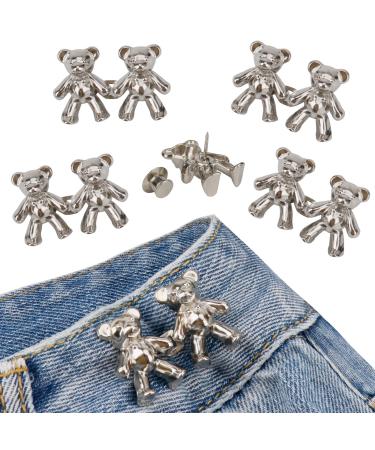 TOOVREN Cute Bear Button Pins for Jeans, No Sew and No Tools Instant Pant Waist Tightener, Adjustable Jean Buttons Pins for Loose Jeans 4 Sets Jeans Button Replacement Pant Clips for Waist Buckle Style-S