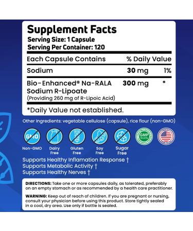 GeroNova R-Lipoic Acid 300mg - Premium R-Alpha Lipoic Acid Capsules for Nerve Pain & Inflammation Support - 120 Count - Buy Online on GoSupps.com