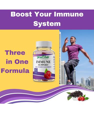 Greenfield Nutritions Halal Immune Support Elderberry Gummies for Adults - Supports Your Immune System Naturally with Halal Zinc and Vitamin C Gummy - 60 Delicious Mixed Berry Gummies Halal Vitamins - Buy Online on GoSupps.com