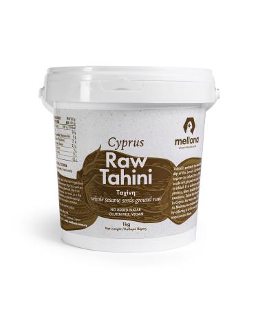 Mellona Raw Tahini Paste All Natural From 100% Ground Sesame Seeds 1KG Convenient Bucket With Handle Perfect Ingredient for Dips Sauces and Houmous Nothing Added Gluten Free and Vegan 1KG