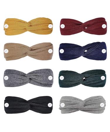 8Pcs Button Headbands for Nurses - Non Slip Elastic Hair Bands for Women - Boho Stretchy Turban Headwrap - Color 5 - Buy Online on GoSupps.com