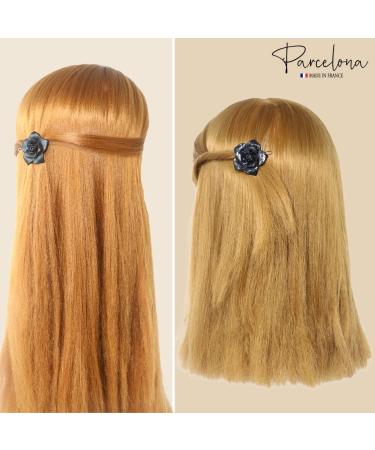 Parcelona French Flower Small Celluloid Acetate Barrettes Set of 2 - Fine Hair Women Hair Accessories - Made in France (Tortoise Shell/Black) - Buy Online on GoSupps.com