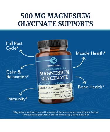 Magnesium Glycinate 500mg | Chelated for High Absorption | Muscle Relaxation Bones Heart Nerve Rest & Calm Support for Women & Men | Magnesium Chelate Supplement & Bisglycinate Complex | 120ct Magnesium 500 - Buy Online on GoSupps.com