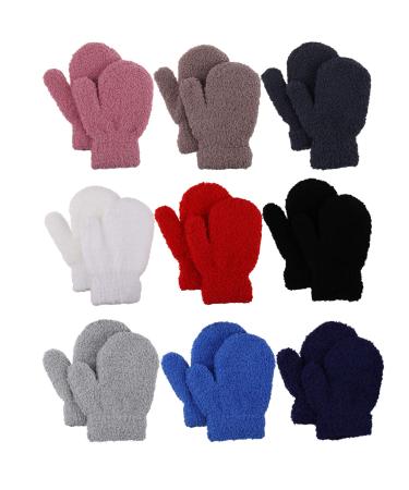 Jupsk Toddler Mitten Winter Warm Knitted Coral fleece Gloves Magic Stretch Gloves for Baby Boys and Girls 1-4 Years Old 9 Pairs