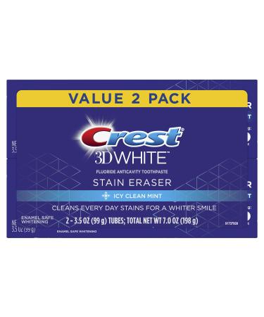 Crest 3D White Stain Eraser Whitening Toothpaste Icy Clean Mint 2 Count 3.5 Ounce (Pack of 2) Icy Clean Mint