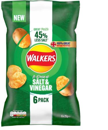Walkers Less Salt Dash of Salt & Vinegar 6pk Green - Buy Online on GoSupps.com