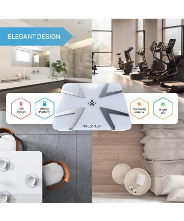 INEVIFIT Smart Body Fat Scale - Bluetooth Digital Bathroom Analyzer | Measures Weight, Body Fat, Water, Muscle, BMI, Visceral Fat, & Bone Mass | Highly Accurate | Unlimited Users | White - Buy Online on GoSupps.com