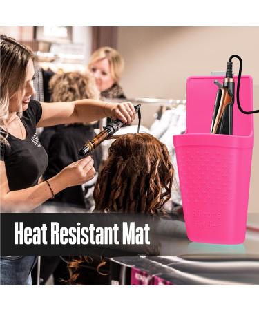 Silicone Holder for Curling & Flat Irons | Heat Resistant Pouch Organizer | Hot Pink | Hair Tool Accessory with Stainless Steel Hook - Buy Online on GoSupps.com