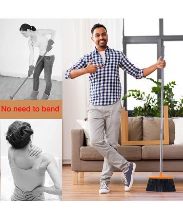 Upright Broom and Dustpan Set with Long Handle | Grey and Orange Cleaning Supplies for Home, Office, Kitchen | Pet Hair and Wood Floor Sweeping Combo - Buy Online on GoSupps.com