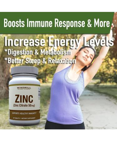 Windmill Zinc Citrate 50mg Immune Support Dietary Supplement 60 Count - Multi - Buy Online on GoSupps.com