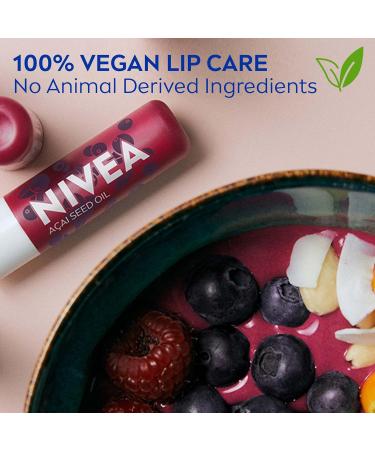 NIVEA Vegan Lip Care Acai Seed Oil & Shea Butter Lip Balm Stick 0.17 Oz (Pack of 4) - Buy Online on GoSupps.com