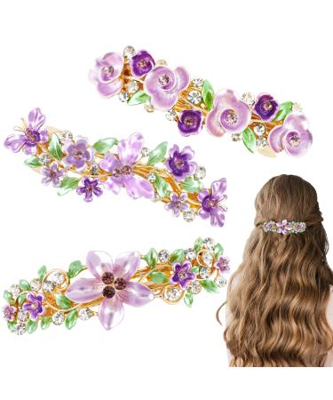 WHAVEL 3PCS Flower Hair Barrettes for Women, French Barrette Hair Clips Butterfly Fancy Hair Clips Large Barrettes for Thick Fine Hair (Purple)