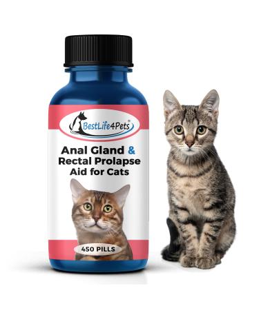 BestLife4Pets - Rectal Prolapse and Anal Gland Pain Relief for Cats - All Natural Cat Supplement to Ease Anal Pain - Soft Chew Treats to Support Healthy Anal Gland and Bowel Function - 450 Pills