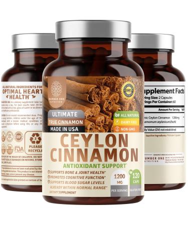 N1N Premium Ceylon Cinnamon 1200mg 100% Organic Ceylon Cinnamon Natural Supplement to Support Healthy Blood Circulation, Brain and Joint Function,120 Caps