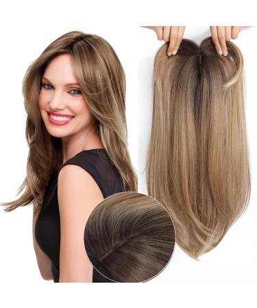 Hair Toppers for Thinning Hair 18inch Hair Pieces for Women 6.5X6.5 Inch Hair Topper Adding Extra Hair Volume Natural Straight Hair Piece Super Soft Feel Like Real Hair Ombre Brown Blonde