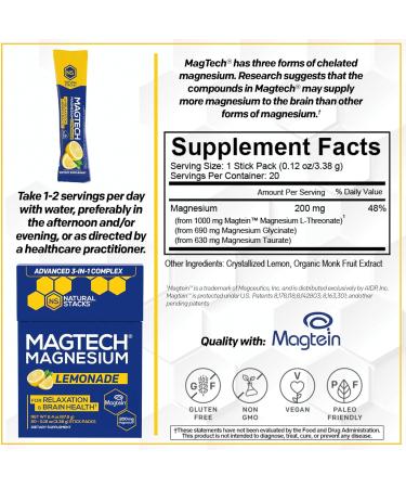 Natural Stacks Magtech Magnesium Lemonade Bundle - 3 Forms of Magnesium - Supports Relaxation and Brain Health* - 50 Servings - Buy Online on GoSupps.com