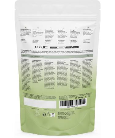 Nutri+ L-Glutamine Powder Vegan 500g - Pure Fermented L-Glutamine No Additives Made in Germany - High Dose Neutral Flavor - Buy Online on GoSupps.com