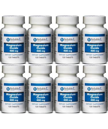 Magnesium Oxide 400 mg Dietary Supplement Tablets Generic MegOx 120 Tablets per Bottle Pack of 8