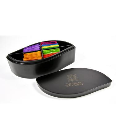 Twinings Indianteacompany ITC Leaf-Shaped Tea Box with 4 Compartments Wood Finish Black Holds 32 Twinings Teas