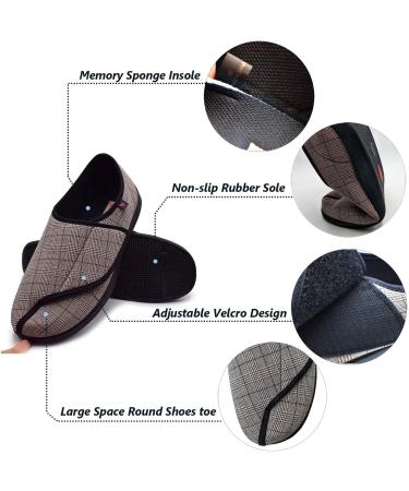 FZYUAN Wide Width Diabetic Slippers for Men Size 12 - Adjustable Closures, Memory Foam, Orthopedic Shoes for Elderly with Arthritis and Edema - Brown - Buy Online on GoSupps.com