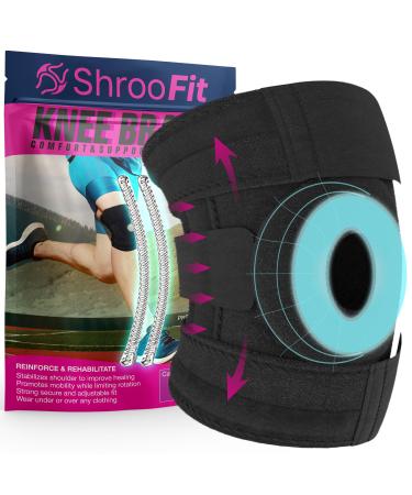Knee Brace with Side Stabilizers - Knee Brace for Men and Women for Knee Pain Relief Running Meniscus Tear and Arthritis Knee Pain - Adjustable One Size Patellar Stabilizing Knee Brace 17-23 Inches