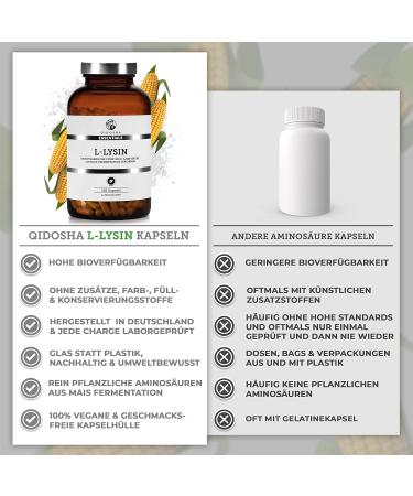 Qidosha L-Lysine Capsules 500mg | High Dose 365 Vegan Capsules | Pure L-Lysine 400mg | Made in Germany | International Shipping Available - Buy Online on GoSupps.com