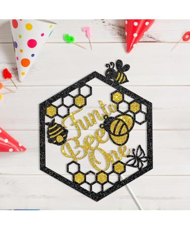 Tenhaisi Fun to Bee One Cake Topper - Bee Theme 1st Birthday Party Decorations - Happy 1st Birthday Party Cake Decor for Boys Girls - Gold&Black Glitter Cake Topper - Buy Online on GoSupps.com