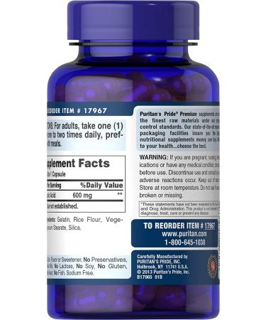 Puritan's Pride Alpha Lipoic Acid 600mg - 120 Count | Premium Antioxidant Supplement - Buy Online on GoSupps.com