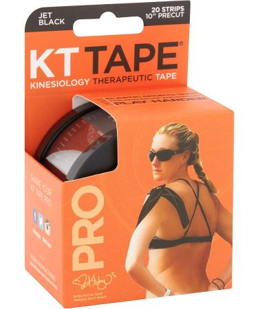 KT Tape Pro Synthetic Kinesiology Therapeutic Sports Tape - 20 Precut Strips, Jet Black - Buy Online on GoSupps.com