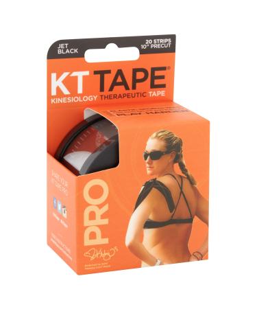 KT Tape Pro Synthetic Kinesiology Therapeutic Sports Tape, 20 Precut, 10 Strips Jet Black - Precut