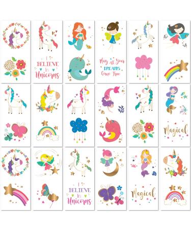 PapaKit Unicorn and Friends 36 Temporary Fake Tattoo Set  18 Individually Wrapped Sheets | Kids Girls & Boys Birthday Party Favor Gift Reward  Non-Toxic Food Grade Ingredients Safe Removable