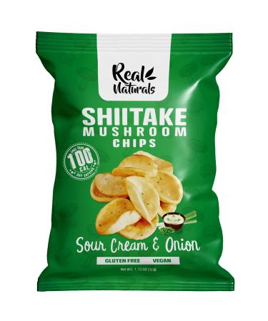 Real Naturals Shiitake Mushroom Chips Sour Cream and Onion Non GMO Low Calorie Vegan 12 Count of 32g