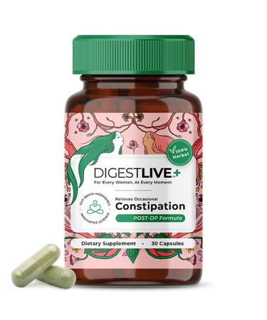 DigestLive Post-Op Constipation Relief Laxative for Women Post Surgery 30 Capsules 100% Herbal Stool Softener Female Gentle Colon Cleanse Detox Bloating & Gas Fast-Acting Vegan Gluten & GMO-Free