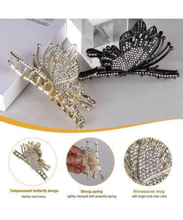 Cute Butterfly Claw Clips for Women - Large Rhinestone Hair Clips for Curly/Thick/Fine Hair - Champagne Color - Buy Online on GoSupps.com