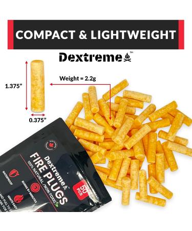 Dextreme Fire Plugs 50 Pcs - Weatherproof Fire Starter for Campfires, Emergencies, Survival - Made in North America - Can Light 50+ Fires, 5+ Minute Burn Time - All Natural - Buy Online on GoSupps.com