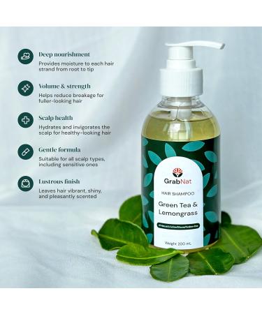 Nourishing Green Tea & Lemongrass Hair Shampoo - All-Natural Sulfate/Silicone/Paraben-Free - Purifies Scalp Leaves Hair Clean Fresh & Soft - 200mL - Buy Online on GoSupps.com
