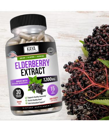 Kaya Naturals Elderberry Immune Support - Elderberry Extract Rich Antioxidant Premium Vitamins 1200mg Immune System Booster Sambucus Capsules - 30 Count 30 Count (Pack of 1) - Buy Online on GoSupps.com