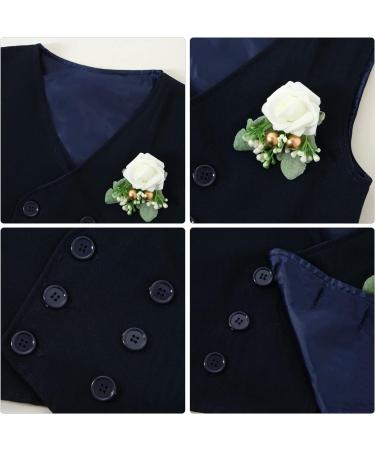 ZOEREA Baby Boy Gentleman Clothes Set - 3-4 Years Blue | Wedding Tuxedo Outfit | Formal Shirt, Suspender Pants, Vest, Bowtie & Boutonniere - Buy Online on GoSupps.com