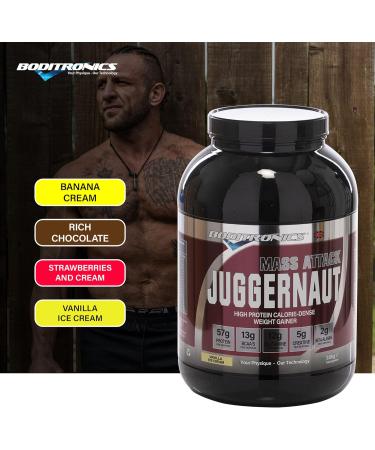 Boditronics Mass Attack Juggernaut Powder - High Protein Weight Gainer with 5g Creatine, BCAA, Glutamine & Beta Alanine - Vanilla Ice Cream Flavor - 2 kg Pack - Buy Online on GoSupps.com